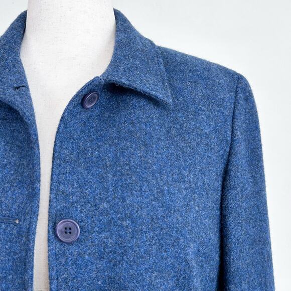 Lands' End Blue 100% Wool Collared Button Front Jacket Coat - Picture 5 of 9